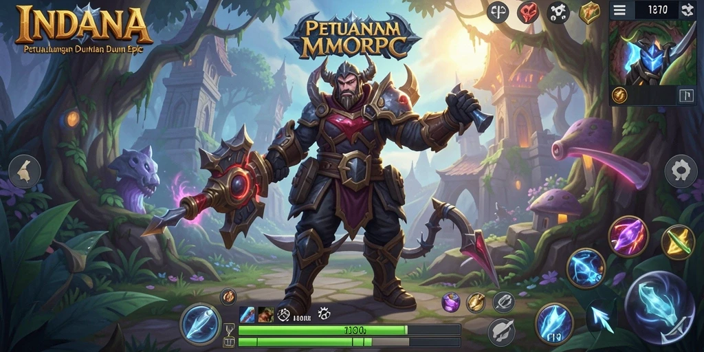 Tangkapan layar utama INDAAA menampilkan aksi seru dalam dunia MMORPG.