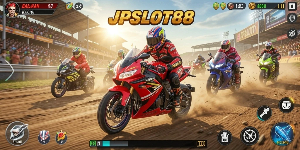 Gameplay seru JPSLOT88 dalam balapan motor yang menegangkan.