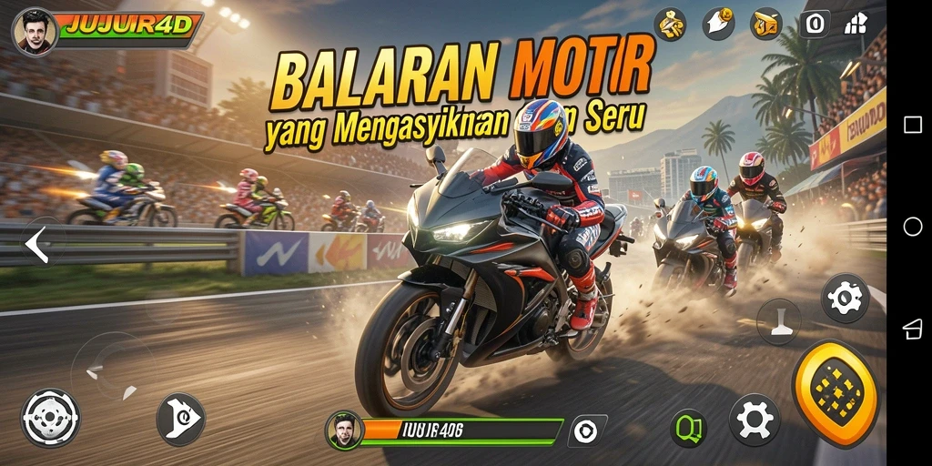 Tampilan screenshot JUJUR4D yang mendebarkan dengan balapan motor yang seru.