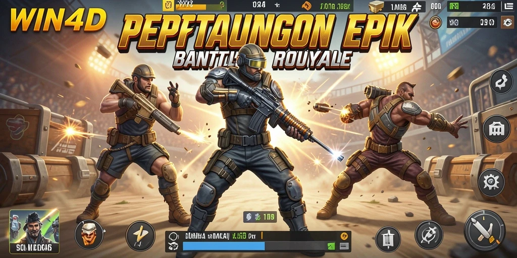 Menampilkan aksi seru dalam pertempuran Battle Royale di WIN4D.