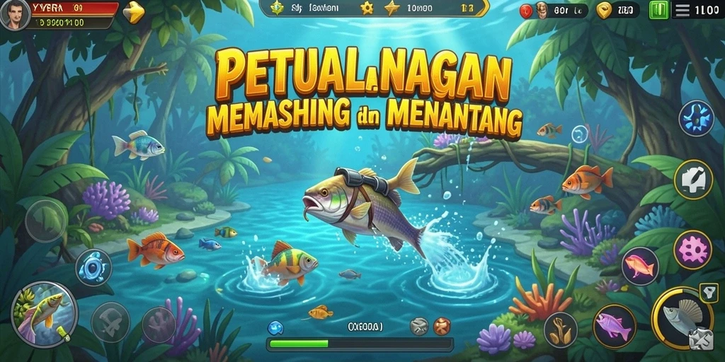 Tampilan gameplay menampilkan aksi menangkap ikan yang seru dalam YYRR.